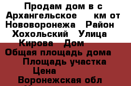 Продам дом в с.Архангельское, 30 км от Нововоронежа › Район ­ Хохольский › Улица ­ Кирова › Дом ­ 36 › Общая площадь дома ­ 100 › Площадь участка ­ 23 › Цена ­ 2 000 000 - Воронежская обл., Хохольский р-н, Архангельское с. Недвижимость » Дома, коттеджи, дачи продажа   . Воронежская обл.